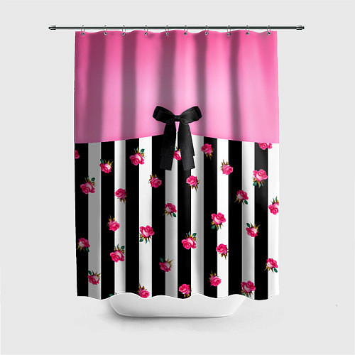 Шторка для ванной Костюм Барби: полоска с розами / 3D-принт – фото 1
