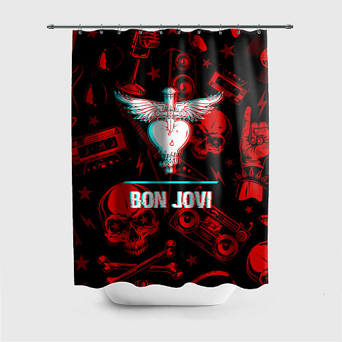 Шторка для ванной Bon Jovi rock glitch / 3D-принт – фото 1