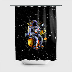 Шторка для душа Космонавт на рыбалке - неон, цвет: 3D-принт
