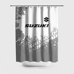 Шторка для ванной Suzuki speed на светлом фоне со следами шин: симво