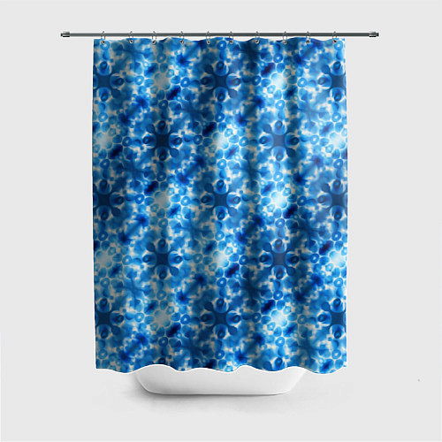 Шторка для ванной Светящиеся голубые цветочки / 3D-принт – фото 1