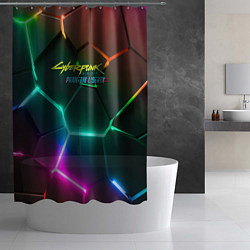 Шторка для душа Cyberpunk 2077 phantom liberty logo neon, цвет: 3D-принт — фото 2