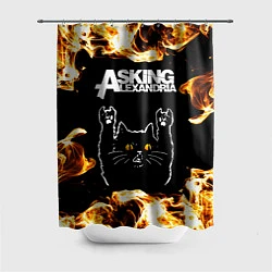 Шторка для душа Asking Alexandria рок кот и огонь, цвет: 3D-принт