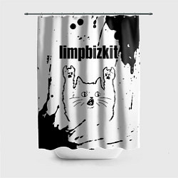 Шторка для ванной Limp Bizkit рок кот на светлом фоне