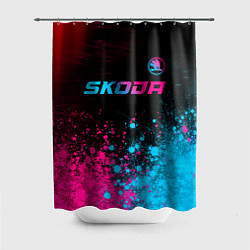 Шторка для душа Skoda - neon gradient: символ сверху, цвет: 3D-принт