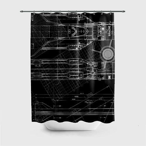 Шторка для ванной Чертеж ракеты на чёрном фоне / 3D-принт – фото 1