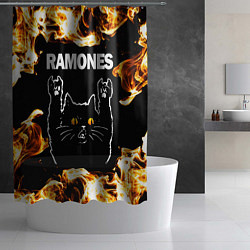 Шторка для душа Ramones рок кот и огонь, цвет: 3D-принт — фото 2