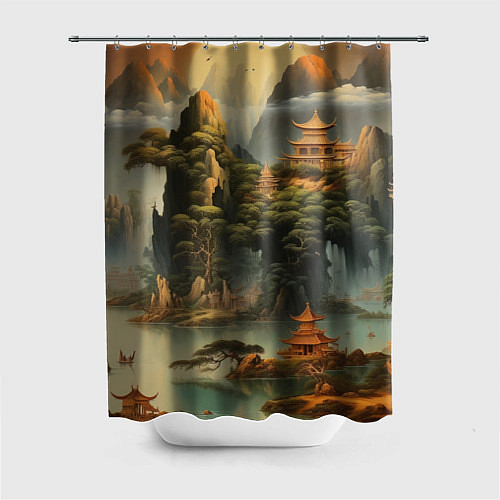 Шторка для ванной Пейзаж в китайском стиле / 3D-принт – фото 1