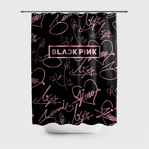 Шторка для ванной Блэкпинк - розовые автографы / 3D-принт – фото 1