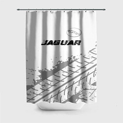 Шторка для ванной Jaguar speed на светлом фоне со следами шин: симво