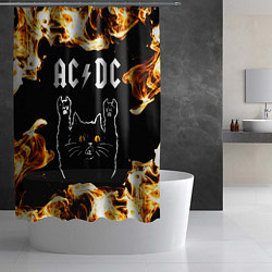 Шторка для душа AC DC рок кот и огонь, цвет: 3D-принт — фото 2