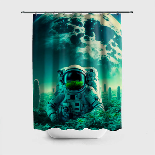 Шторка для ванной Астронавт на зеленой планете / 3D-принт – фото 1