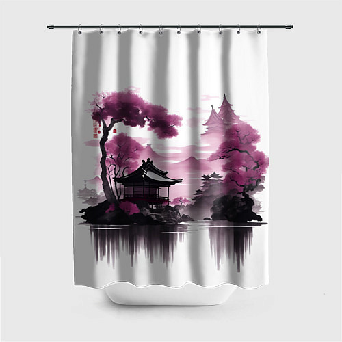Шторка для ванной Японские мотивы - фиолетовый / 3D-принт – фото 1