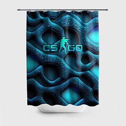 Шторка для душа CS GO blue neon logo, цвет: 3D-принт
