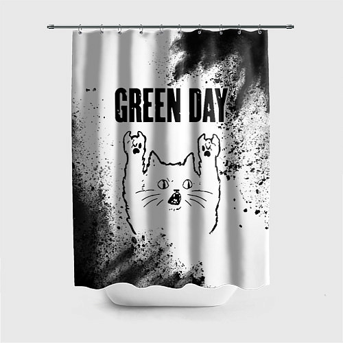 Шторка для ванной Green Day рок кот на светлом фоне / 3D-принт – фото 1