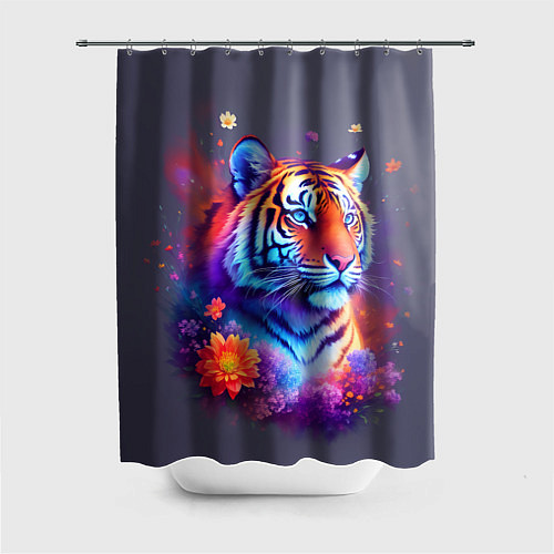 Шторка для ванной Тигр и краски - нейросеть / 3D-принт – фото 1