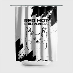 Шторка для ванной Red Hot Chili Peppers рок кот на светлом фоне
