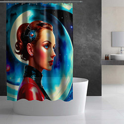 Шторка для душа Девушка связист в космосе, цвет: 3D-принт — фото 2