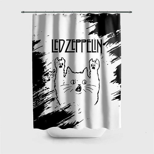 Шторка для ванной Led Zeppelin рок кот на светлом фоне / 3D-принт – фото 1