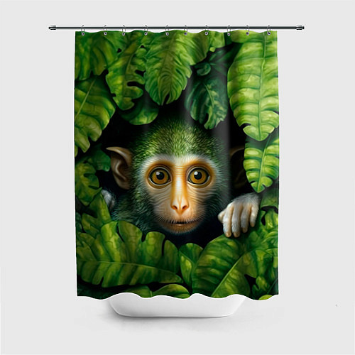Шторка для ванной Маленькая обезьянка в листьях / 3D-принт – фото 1