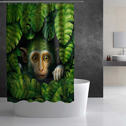 Шторка для душа Маленькая обезьянка в листьях, цвет: 3D-принт — фото 2
