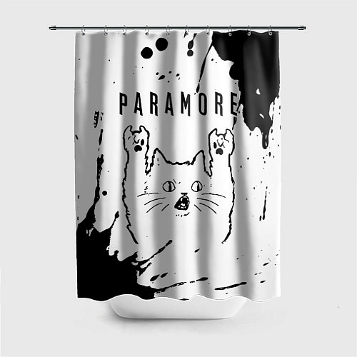 Шторка для ванной Paramore рок кот на светлом фоне / 3D-принт – фото 1