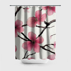 Шторка для ванной Цветы и ветви японской сакуры - текстура холста
