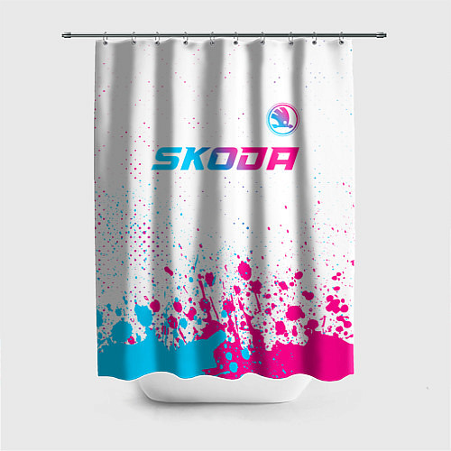 Шторка для ванной Skoda neon gradient style: символ сверху / 3D-принт – фото 1