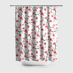 Шторка для ванной Акварельные цветы сакуры паттерн