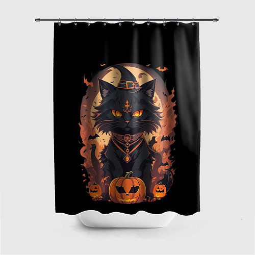 Шторка для ванной Черный кот в хеллоуине / 3D-принт – фото 1
