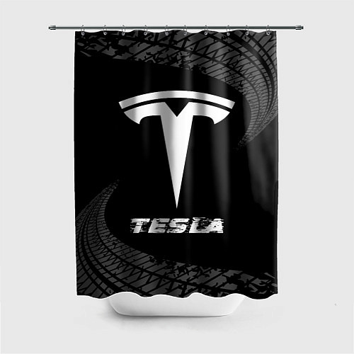 Шторка для ванной Tesla speed на темном фоне со следами шин / 3D-принт – фото 1