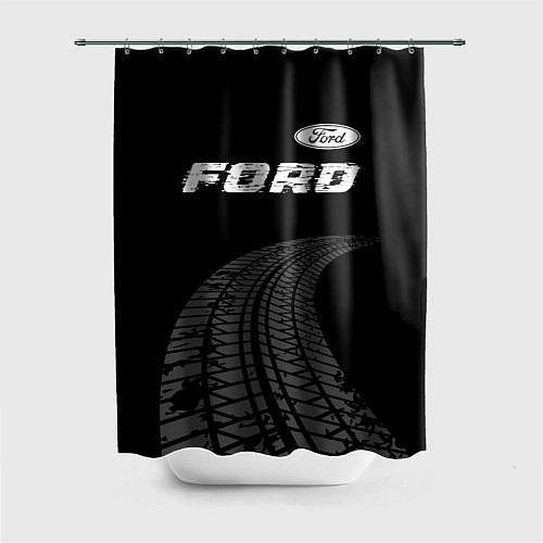 Шторка для ванной Ford speed на темном фоне со следами шин: символ с / 3D-принт – фото 1