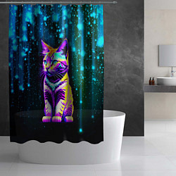 Шторка для душа Космический котёнок - звездопад, цвет: 3D-принт — фото 2