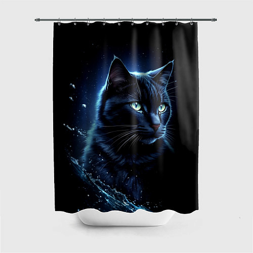 Шторка для ванной Черный кот - брызги воды / 3D-принт – фото 1