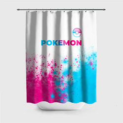 Шторка для душа Pokemon neon gradient style: символ сверху, цвет: 3D-принт