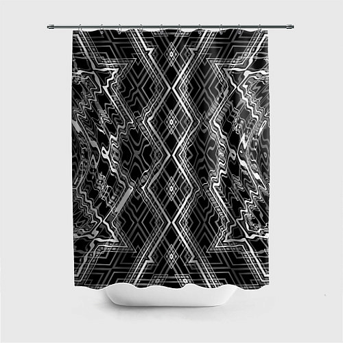 Шторка для ванной Черно-белый узор Искаженная геометрия / 3D-принт – фото 1