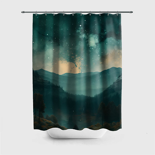 Шторка для ванной Космическая ночь в горах / 3D-принт – фото 1