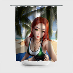 Шторка для ванной Девушка с рыжими волосами на пляже