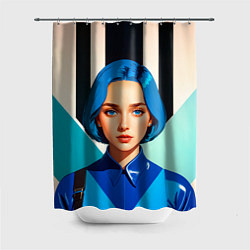 Шторка для душа Девушка в рубашке с синими волосами, цвет: 3D-принт