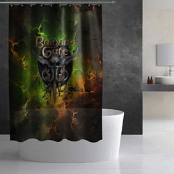 Шторка для душа Baldurs Gate 3 logo dark green fire, цвет: 3D-принт — фото 2