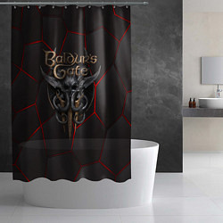 Шторка для душа Baldurs Gate 3 logo red black geometry, цвет: 3D-принт — фото 2