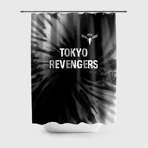 Шторка для ванной Tokyo Revengers glitch на темном фоне: символ свер / 3D-принт – фото 1