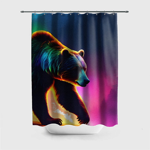 Шторка для ванной Неоновый светящийся медведь гризли / 3D-принт – фото 1