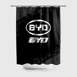 Шторка для ванной BYD speed на темном фоне со следами шин