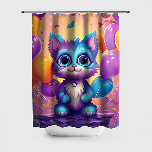 Шторка для ванной Котик с воздушными шариками / 3D-принт – фото 1
