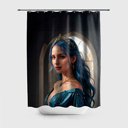 Шторка для ванной Девушка принцесса с синими волосами