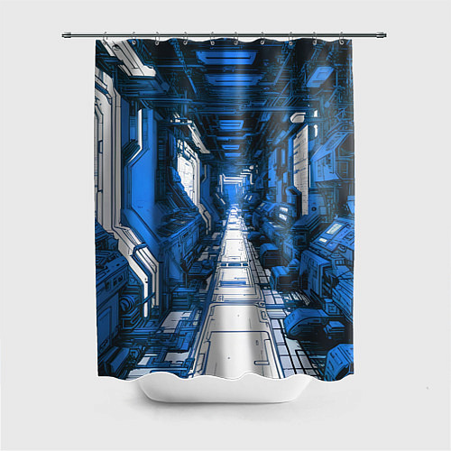 Шторка для ванной Синяя комната киберпанк / 3D-принт – фото 1