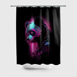 Шторка для ванной Панда киберпанк в фиолетовом свете
