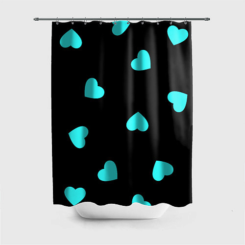 Шторка для ванной С голубыми сердечками на черном / 3D-принт – фото 1