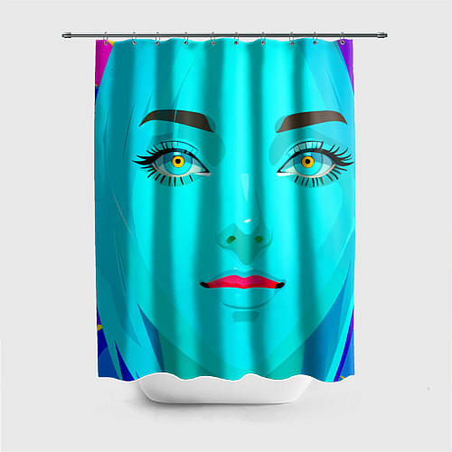 Шторка для ванной Девушка с циановым лицом и жёлтыми зрачками / 3D-принт – фото 1